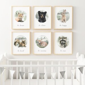 Woodland Nursery Wall Art PRINTED Set of 6 woodland nursery art prints Woodland bear Nursery Art prints Forest Nursery Prints WC1-A6