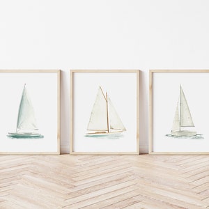 Sailboat Nautical Art Print,  Nautical Art Print, Coastal Decor, Beach Decor, Nautical Decor Nursery print Set of 3 N02