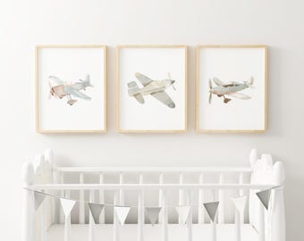 Plane Nursery art airplane nursery vehicle print boy nursery transportation print Printed and shipped on high archival paper Set of 3 RV2-A3