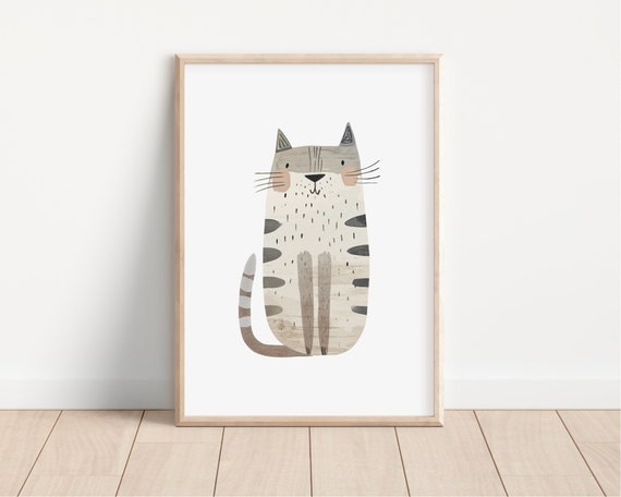 Cat Illustration Printed cute watercolor cat  print, cute animal printed Watercolor printed on high archival paper  CF1-A1