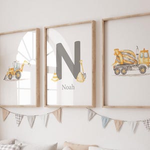 Personalized Construction Nursery prints construction boy art prints construction nursery decor  Printed and shipped Set of 3 CV2-A3