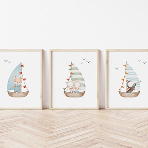 Nursery Sailboat Art Print,  Boy Nursery Sailboat Art Print, Coastal Decor, Beach Decor, Nautical Decor Nursery print Set of 3 LS2-A3