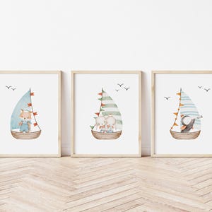 Nursery Sailboat Art Print,  Boy Nursery Sailboat Art Print, Coastal Decor, Beach Decor, Nautical Decor Nursery print Set of 3 LS2-A3