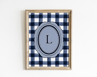 Gingham Wall ART Personalized Nursery Wall Art Custom Monogram Print Custom Initial Baby Room Decor Kids' Bedroom Poster IN1