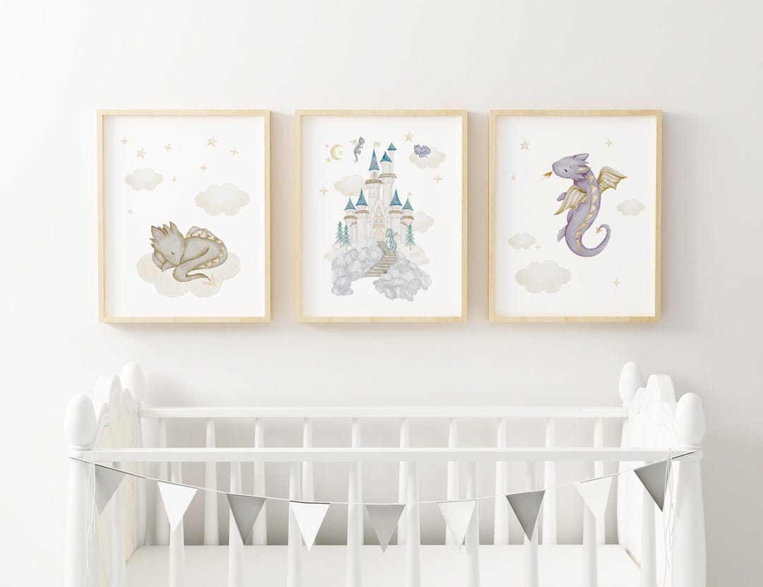 Baby Dragon Nursery Wall Art Magical Creatures Wall Art Neutral Boys ...