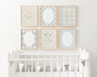 You Are My Sunshine Nursery Wall Art Soft Blue Yellow Floral Gallery Baby Room Sentimental Kids Room Cottagecore Botanical Decor XVBP12-A6