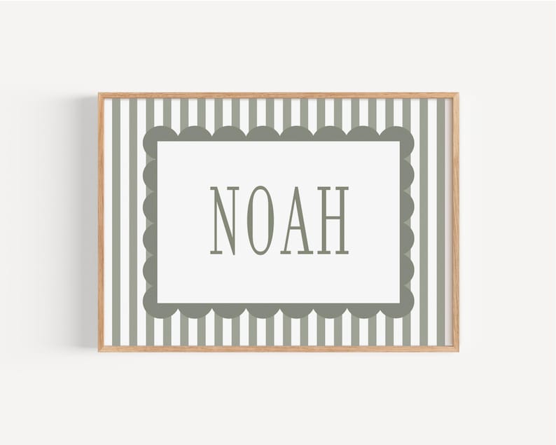 A framed image with a white background and a border of gray stripes. The word "NOAH" is prominently displayed in the center of the frame.