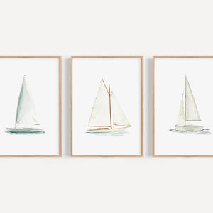 Sailboat Nautical Art Print,  Nautical Art Print, Coastal Decor, Beach Decor, Nautical Decor Nursery print Set of 3 N02