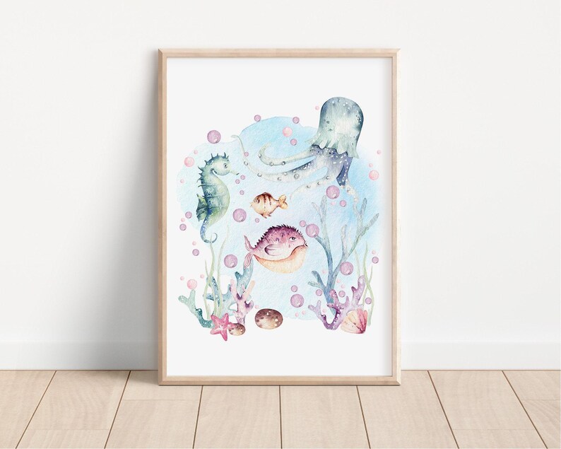 Under the Sea Ocean Art Prints PRINTED Set of 3 Ocean art prints printed on high quality art paper perfect for your ocean nursery! U02 image 6