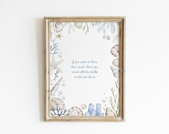 Count All The Shells Nursery Wall Art Soft Blue Seashell Quote Print Coastal Baby Room Beach House Decor Nautical Nursery Art PEO9-A1