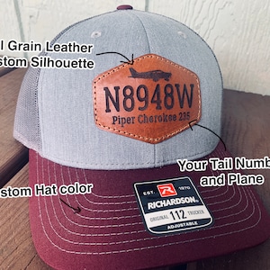 Customized Tail Number Leather Pilot Hat, made with 100% real leather, engraved with your tail number!