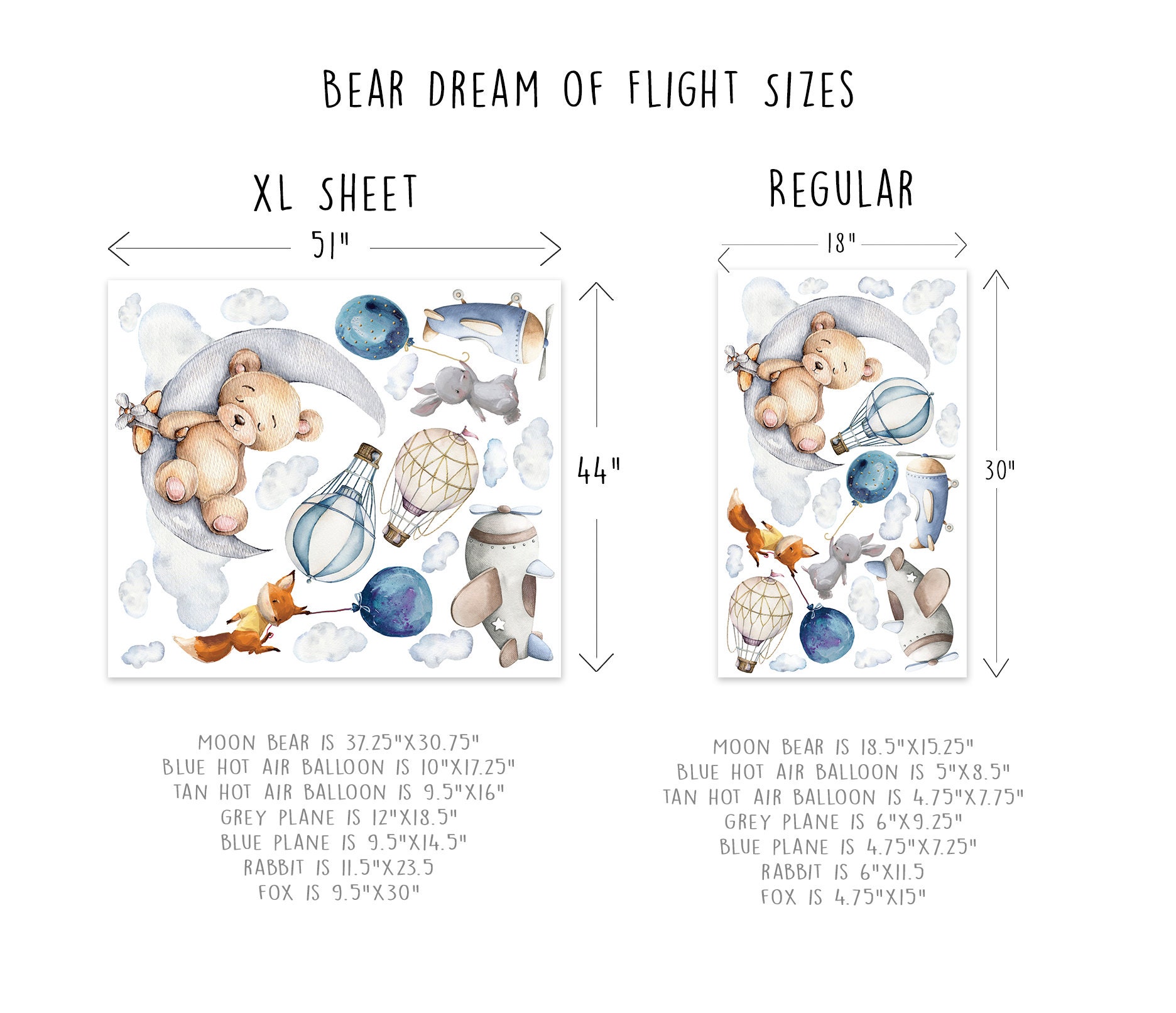 Bear on Moon Wall Decal Nursery Hot Air Balloon Wall Decals, Moon With ...