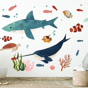 Ocean Animal Wall Decals Sea Life Wall Stickers Nursery Underwater Marine Creatures Removable wall Decor Nursery Playroom Ocean Decor