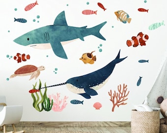 Oceaan dier muur stickers zee leven muurstickers kinderkamer onderwater zeedieren verwijderbare muur decor kinderkamer speelkamer oceaan decor