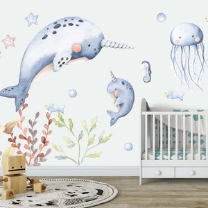 XL Under the Sea Stoff oder Vinyl Wandtattoo Set für Ihr Kinderzimmer, keine klebrigen Rückstände und repositionierbar!