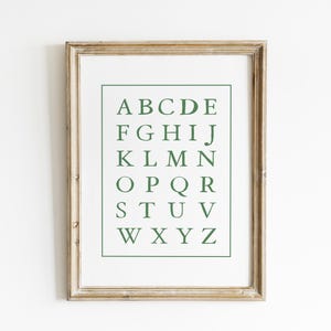 Green Alphabet Chart educational nursery art ABCs chart green nursery educational art vintage alphabet wall art Printed and Shipped APH4-A1