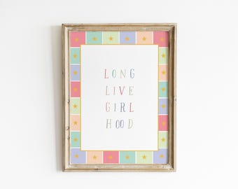 ¡Viva la niñez! Decoración de pared para habitación infantil en rosa suave, habitación infantil en tonos pastel para niñas, sala de juegos retro, linda habitación infantil a cuadros para niñas, estampado caprichoso XRIP4-A1