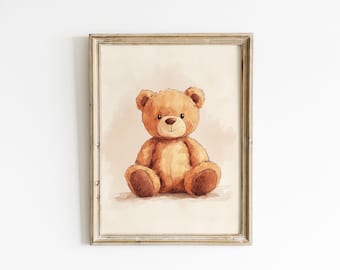 Earth Tone Teddy Bear Nursery beige art print neutral nursery teddy bear art print vintage bear woodland art Printed and Shipped LEN19-A1