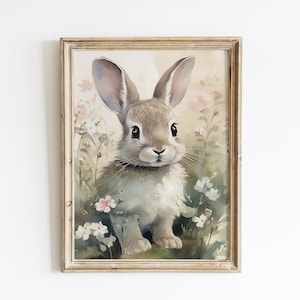 Bunny Rabbit Nursery art print Floral Watercolor print Bunny art floral bunny nursery Printed and shipped on high archival paper NN14-A1