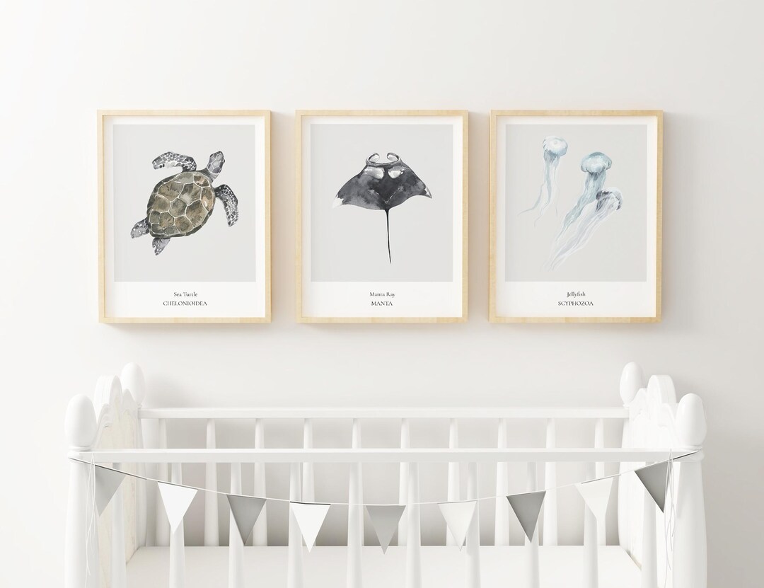 Watercolor Ocean Animal Nursery Wall Art Manta Ray Print Nautical Baby ...