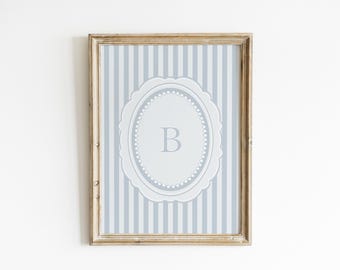 Vintage Personalized Striped Nursery Wall Art Custom Monogram Print Pastel Baby Room Vintage Child Bedroom Artwork Neutral Nursery Art IN2