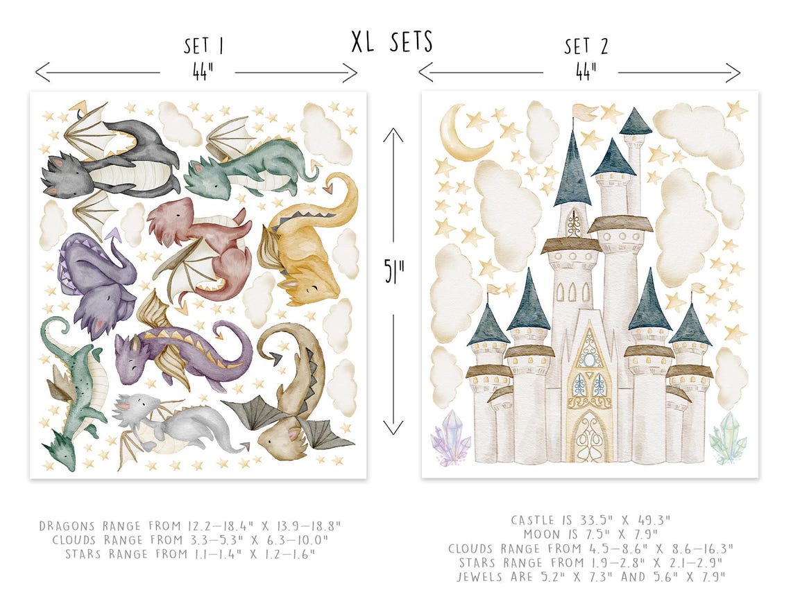 Dragon Nursery Wall Decals Castle Wall Stickers Kids Room Wall Art ...