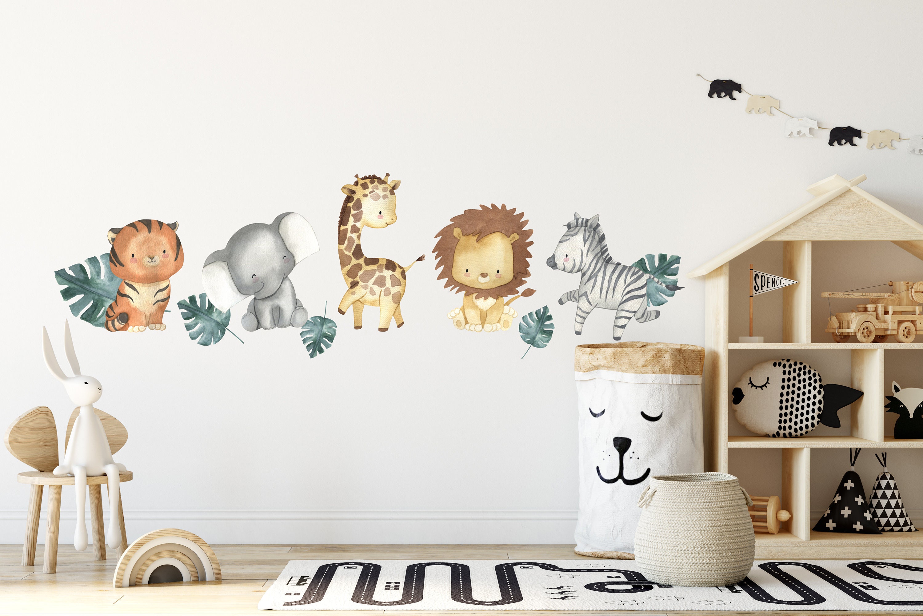 Safari Fabric Wall Decal, SAFARI ANIMALS, Nursery wall decal, Watercolor decal, Nursery sticker, African animals wall decal, safari wall