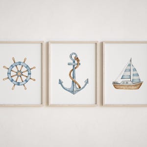 Sailboat Nautical Art Print,  Nautical Art Print, Coastal Decor, Beach Decor, Nautical Decor Nursery print Set of 3 NS2-A3
