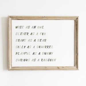 Green Woodland Nursery affirmations for kids sage green nursery woodland animals art woodland nursery bear art Printed and Shipped CAF1-A1