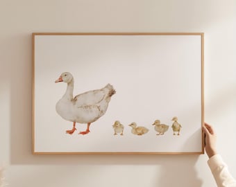 Mother Goose Nursery Wall Art Baby Animal Decor Farmhouse Nursery Baby Room Decor Farm Animal Print Duck Nursery Art Kids Room Art GRD3-A1