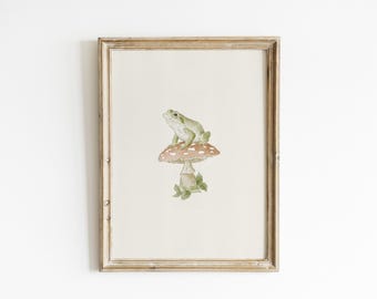 Frog Art For Kids Room Cottagecore Home Decor Mushroom Decor Whimsical Wall Art Baby Shower Gift BRM2