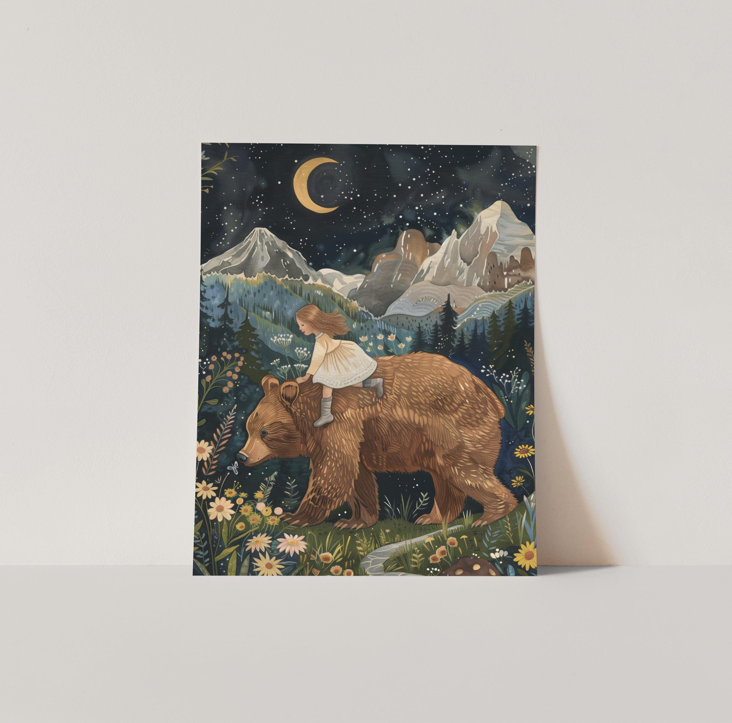 Whimsical Bear Nursery Printed Art Woodland Nursery Floral Art Woodland ...