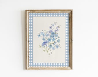 Blue flower Nursery Wall Art Watercolor Wildflower Print Cottagecore Baby Room Decor Pastel Blue Grandmillennial Gallery Wall BUE3-A1