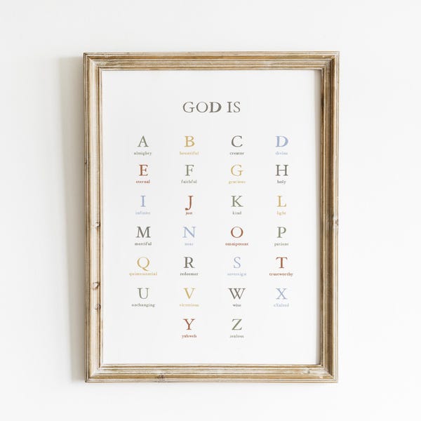 Earth Tone Alphabet Nursery Art ABC Chart Educational Baby Room Decor Faith Wall Print Christian Nursery Decor Bible Verse Wall Art GIG1-A1