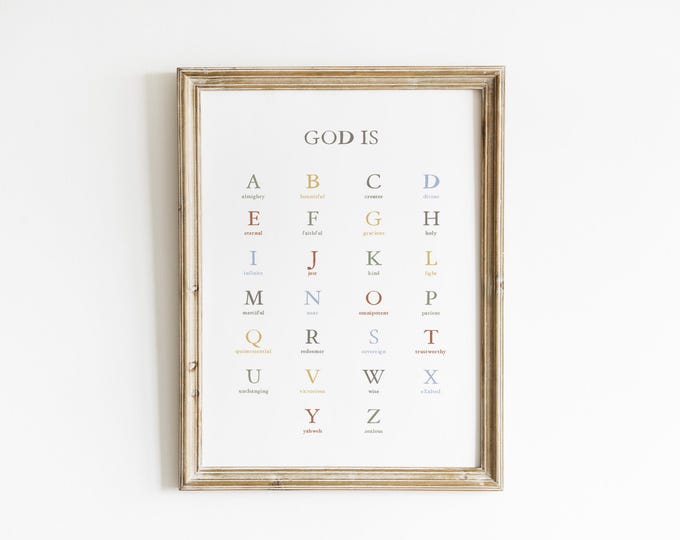 Earth Tone Alphabet Nursery Art ABC Chart Educational Baby Room Decor Faith Wall Print Christian Nursery Decor Bible Verse Wall Art GIG1-A1