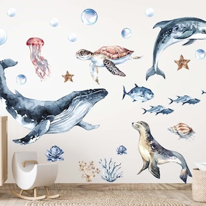Muursticker oceaan Muursticker van stof of vinyl Set voor kinderkamer of onderwaterkwekerij Peel-and-stick muurstickers oceaan