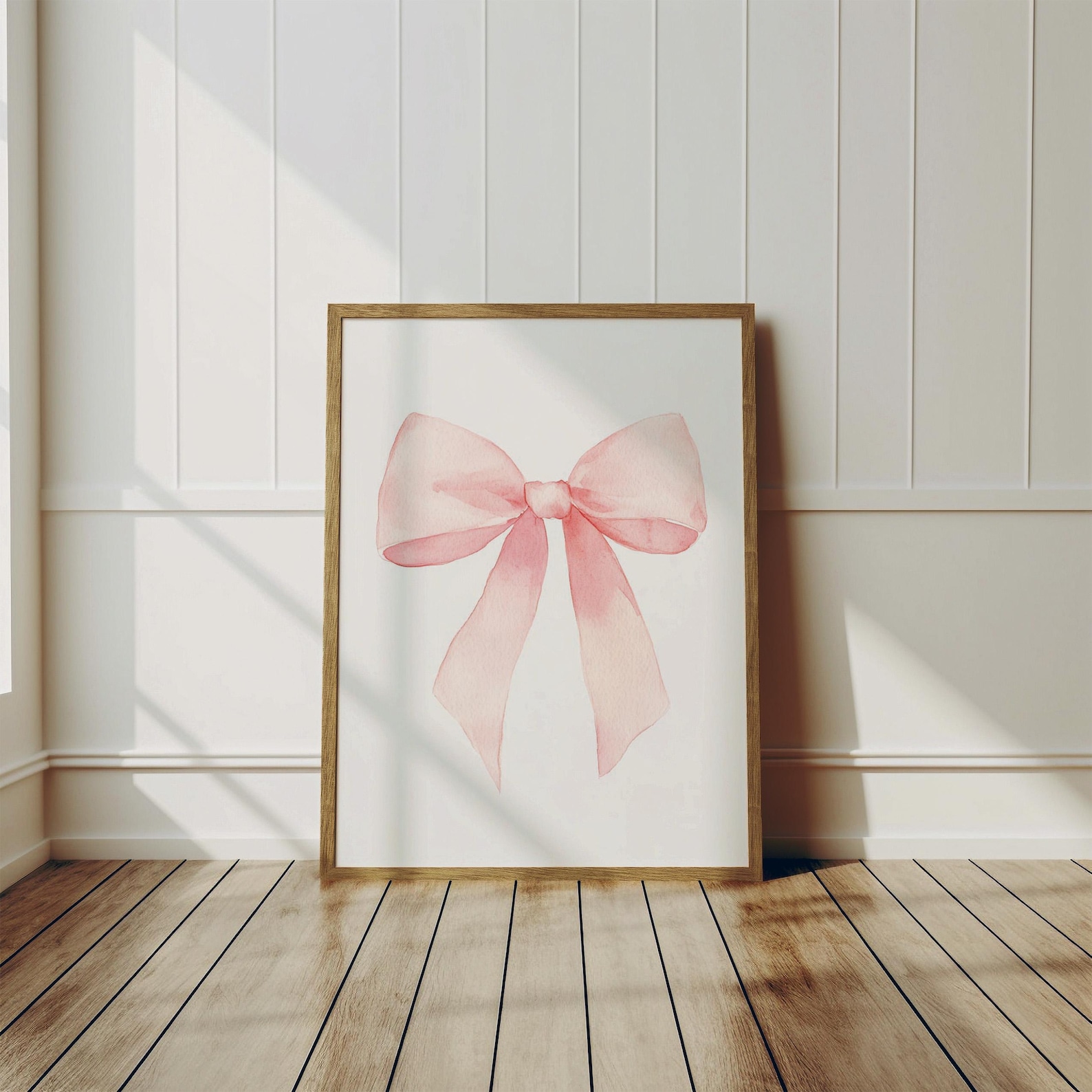 Pink Bow Wall Art Print Watercolor Ribbon Painting Girl Nursery Blush ...