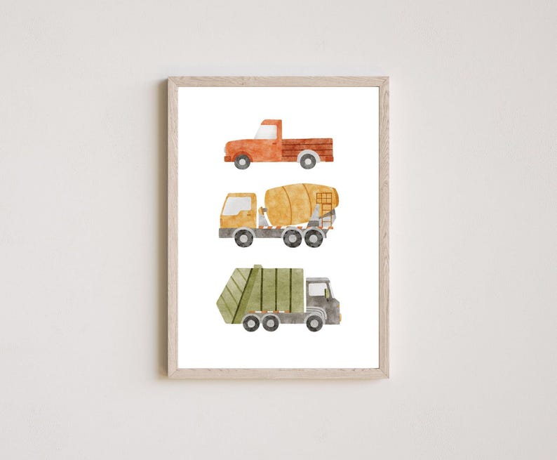 Personalized Transport Nursery Prints. Custom Name prints, boy room trucks and cars custom name prints Trucks decor Set of 3 CR1-A1 image 7