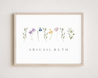 Personalized Wildflower Nursery art print Printed and shipped Watercolor floral nursery girl nursery printed on high archival paper WGN1-A1