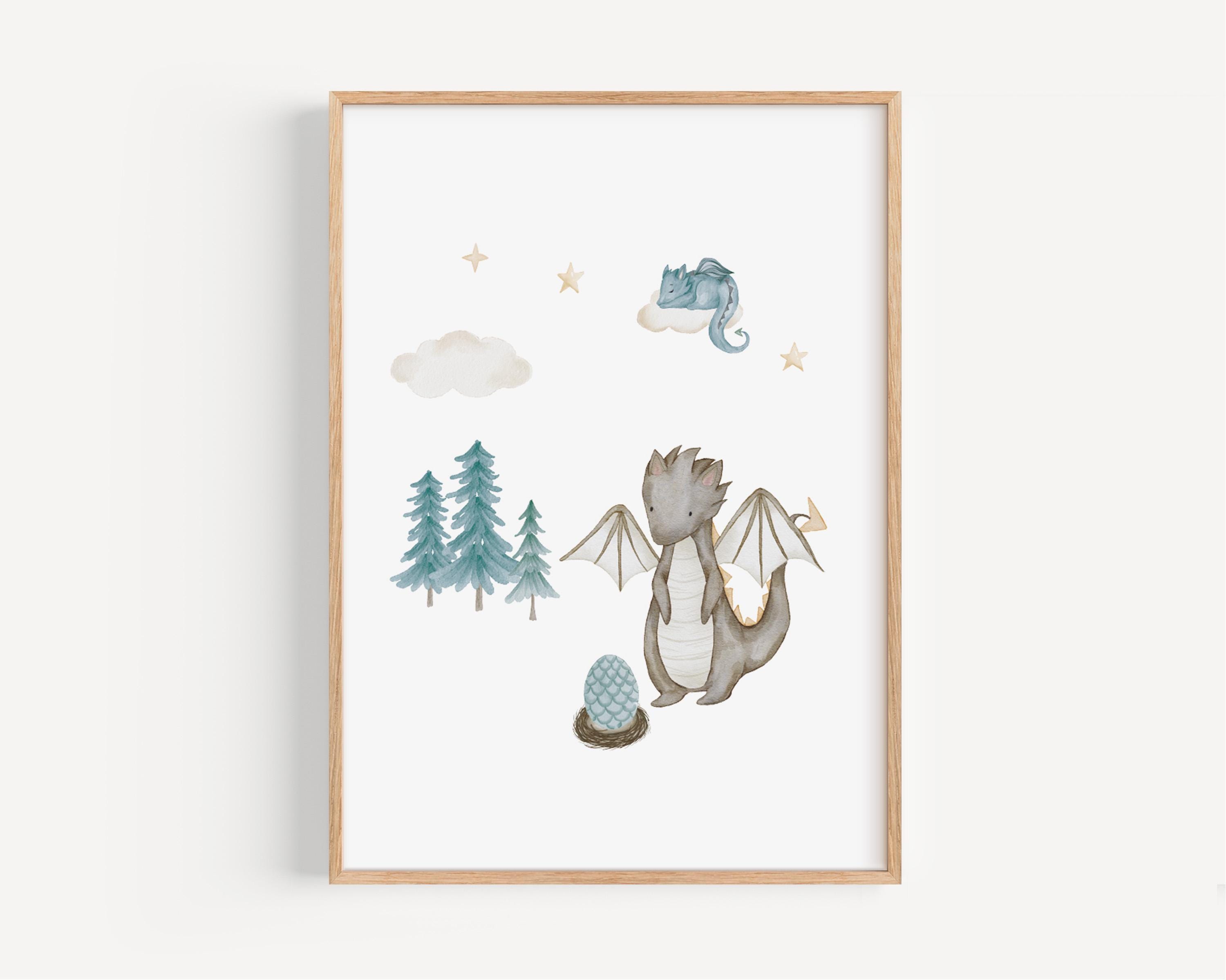 Watercolor Dragon Nursery Wall Art Fairytale Nursery Fantasy Baby Room ...