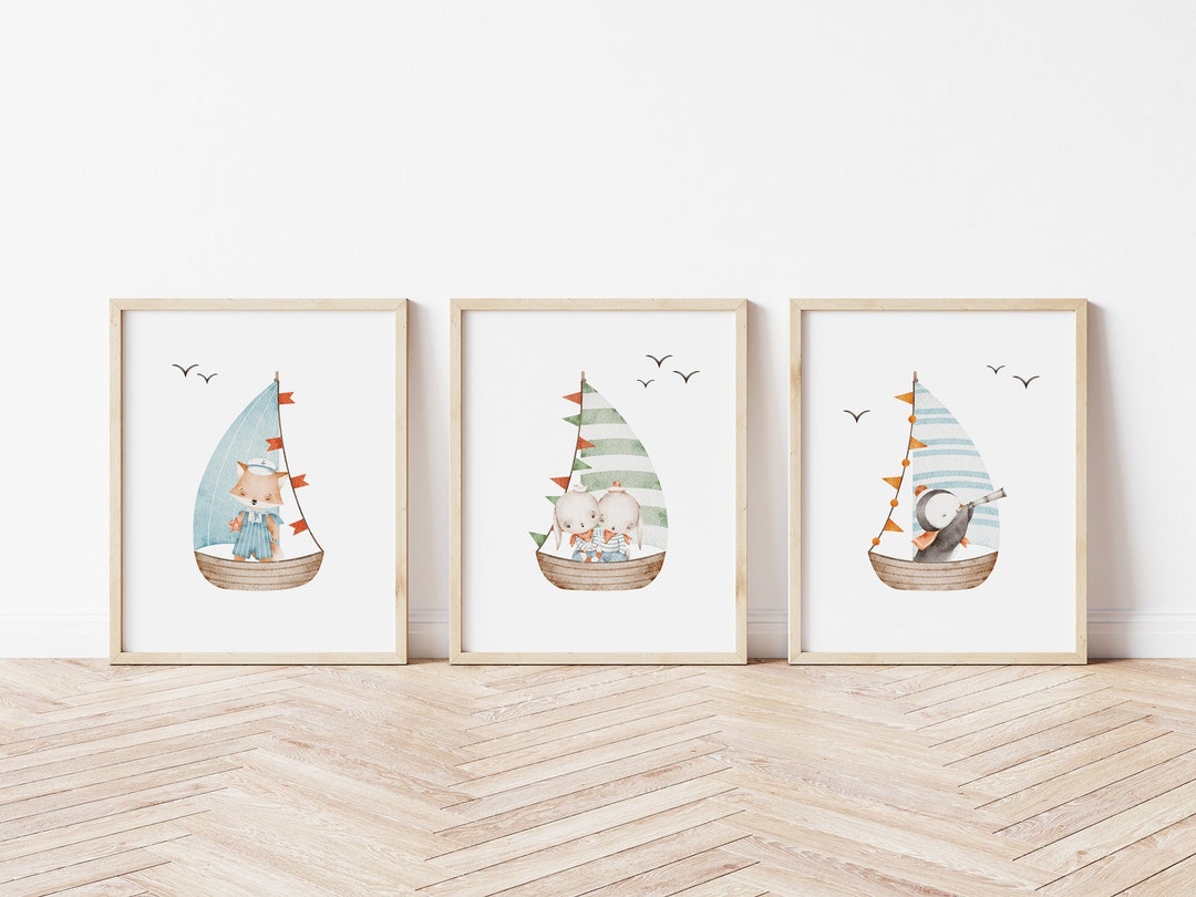 Nursery Sailboat Art Print, Boy Nursery Sailboat Art Print, Coastal ...