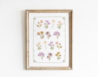 Floral Wall Art For Girls Room Cottagecore Decor Whimsical Art Botanical Print Wildflower Nursery Playroom Decor Baby Shower Gift FOG3