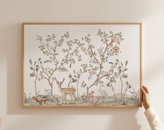 Woodland Nursery Wall Art Forest Animal Nursery Print Baby Room Wall Decor Vintage Storybook Cottagecore Nursery Art CHO6-A1