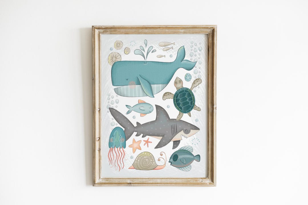 Ocean Nursery Wall Art Whale Shark Sea Turtle Under the Sea Baby Room ...