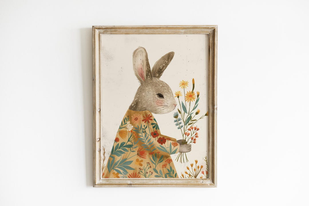 Bunny Nursery Wall Art Woodland Rabbit Print Floral Animal Artwork ...