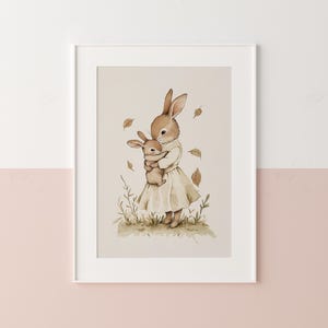 a painting of a bunny holding a baby bunny