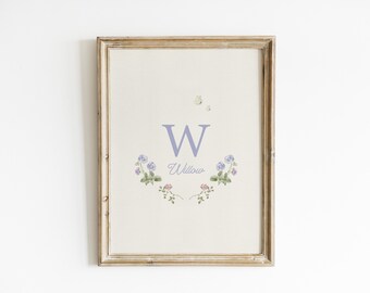 Personalized Cottagecore Art For Kids Room Flower Art Botanical Print Woodland Nursery Art Whimsical Wall Art Baby Shower Gift BRM11