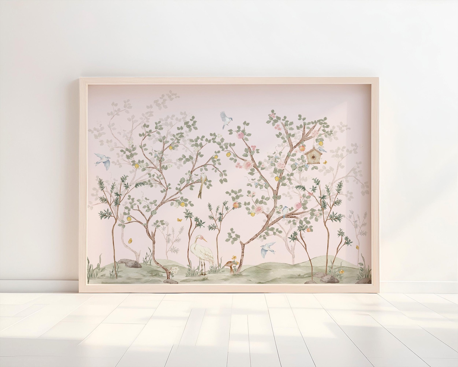 Woodland Girl Nursery Wall Art Soft Pink Storybook Artwork Chinoiserie ...