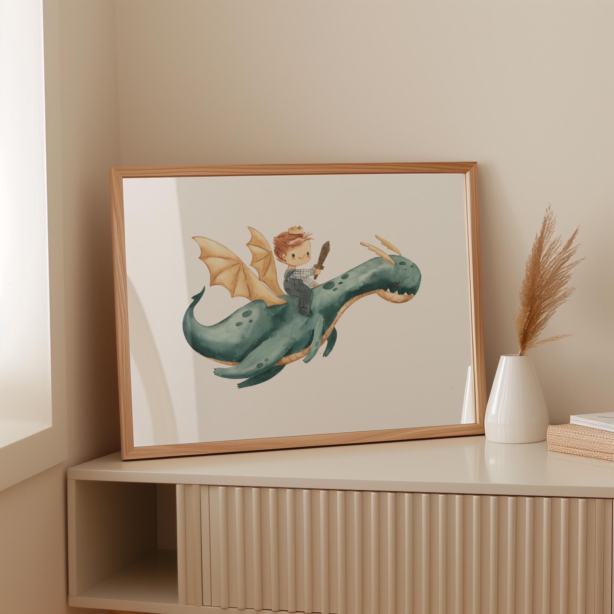 Watercolor Dragon Nursery Wall Art Dragon Boys Room Decor Soft Blue ...