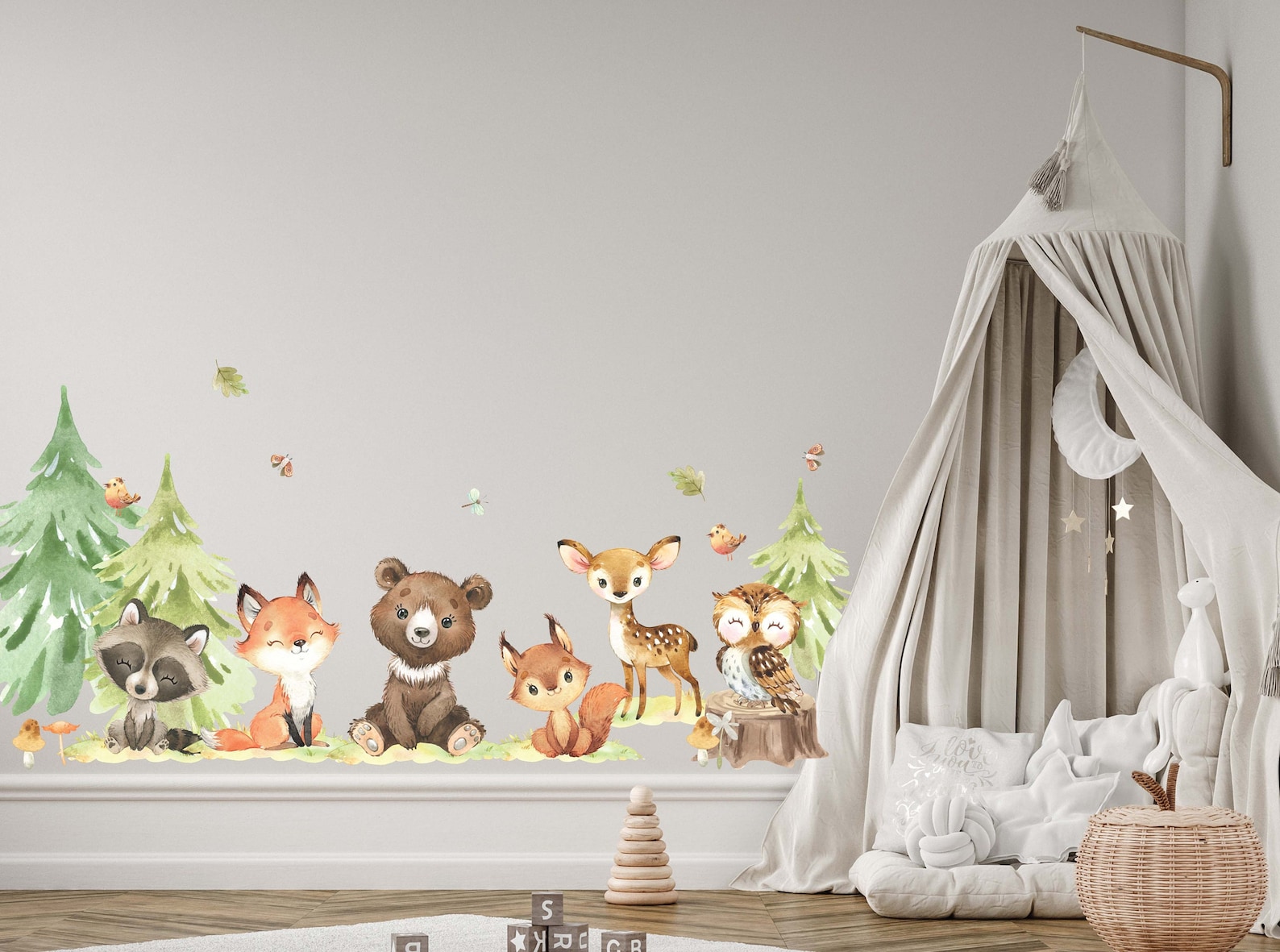 Forest Animals Nursery Wall Decal, Woodland Nursery Decal, Watercolor ...
